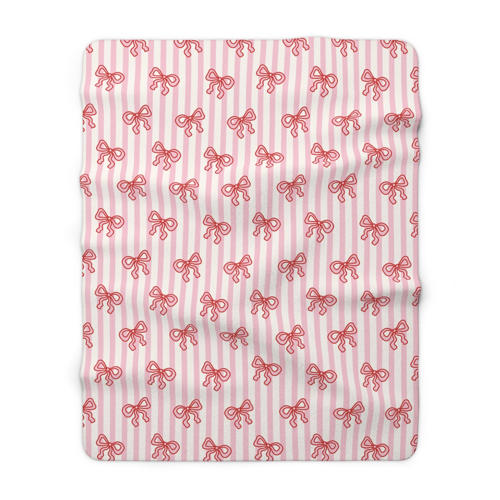 Pink Stripped Bow's Sherpa Fleece Blanket