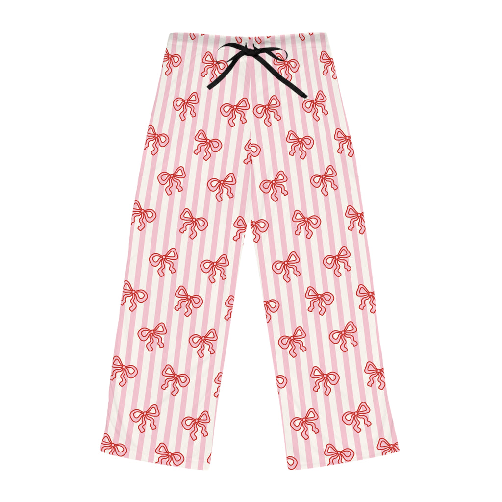 Cozy Pink Bow Stripe Pajama Pants