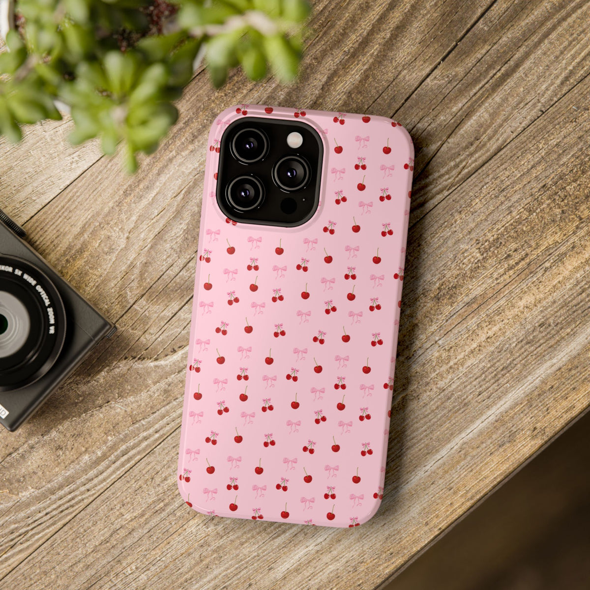 Cherry-Bow Pattern Impact-Resistant Phone Case