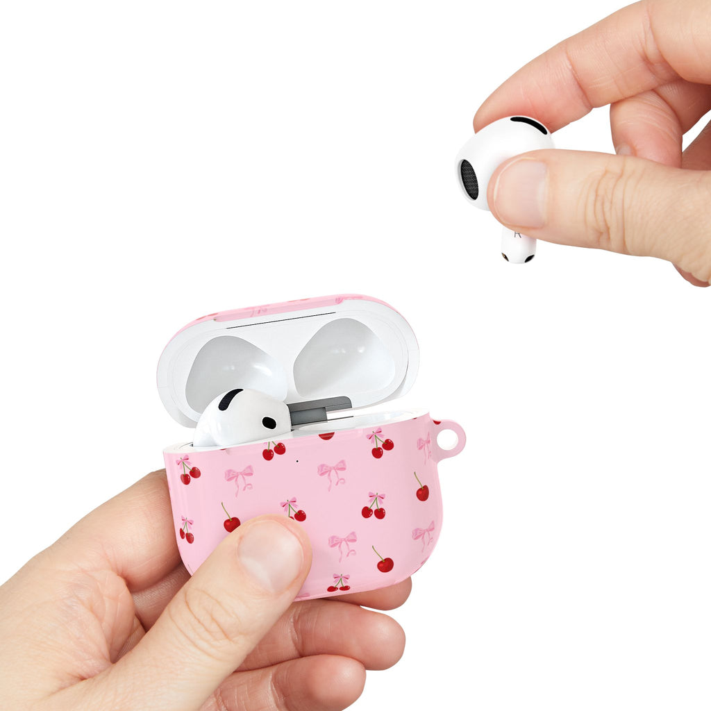 Cherry Bow AirPod Case — Cute Pink Cherry Pattern AirPods Pro Cover