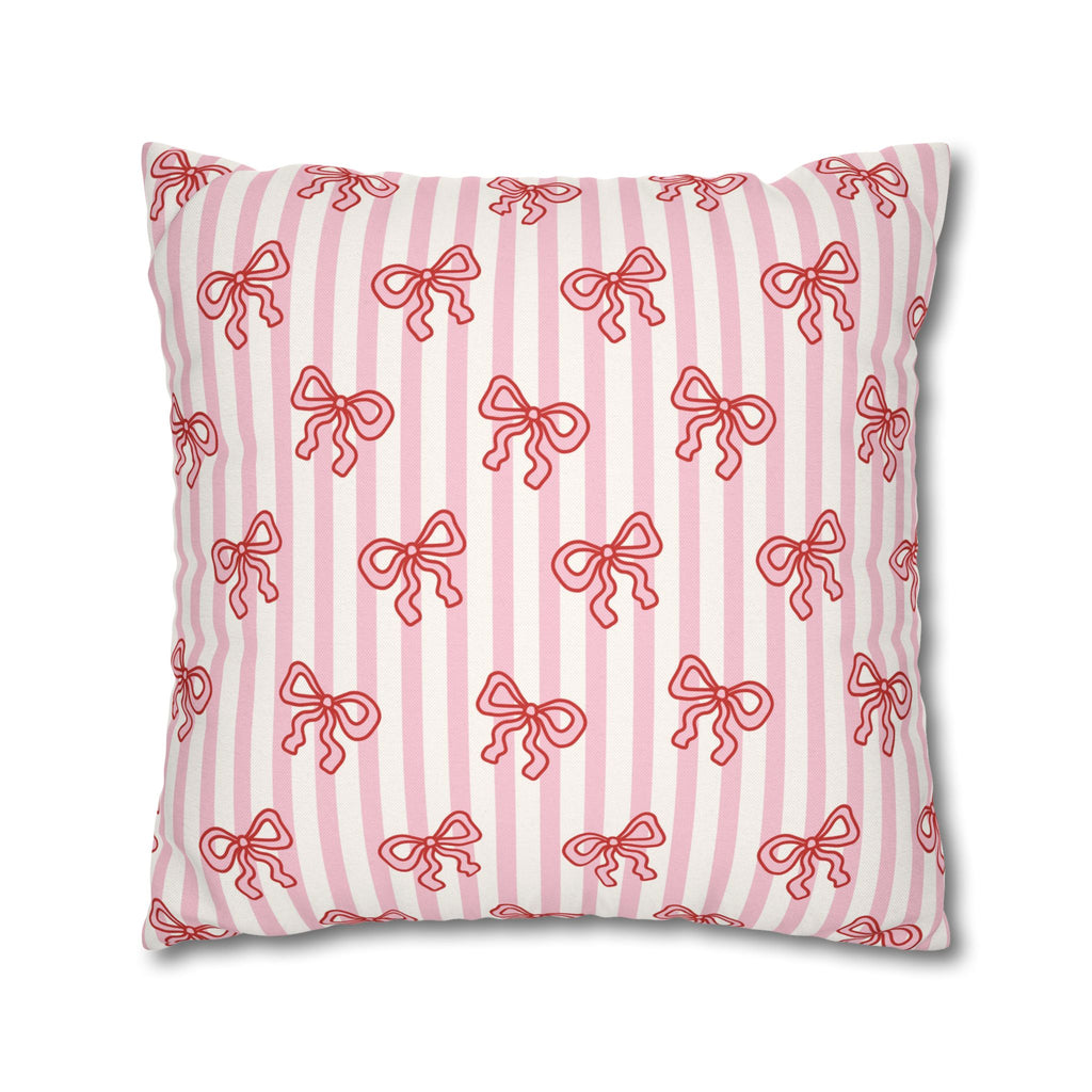 Pink Striped Bow Pattern Pillowcase Decorative Square Throw Pillow Cover