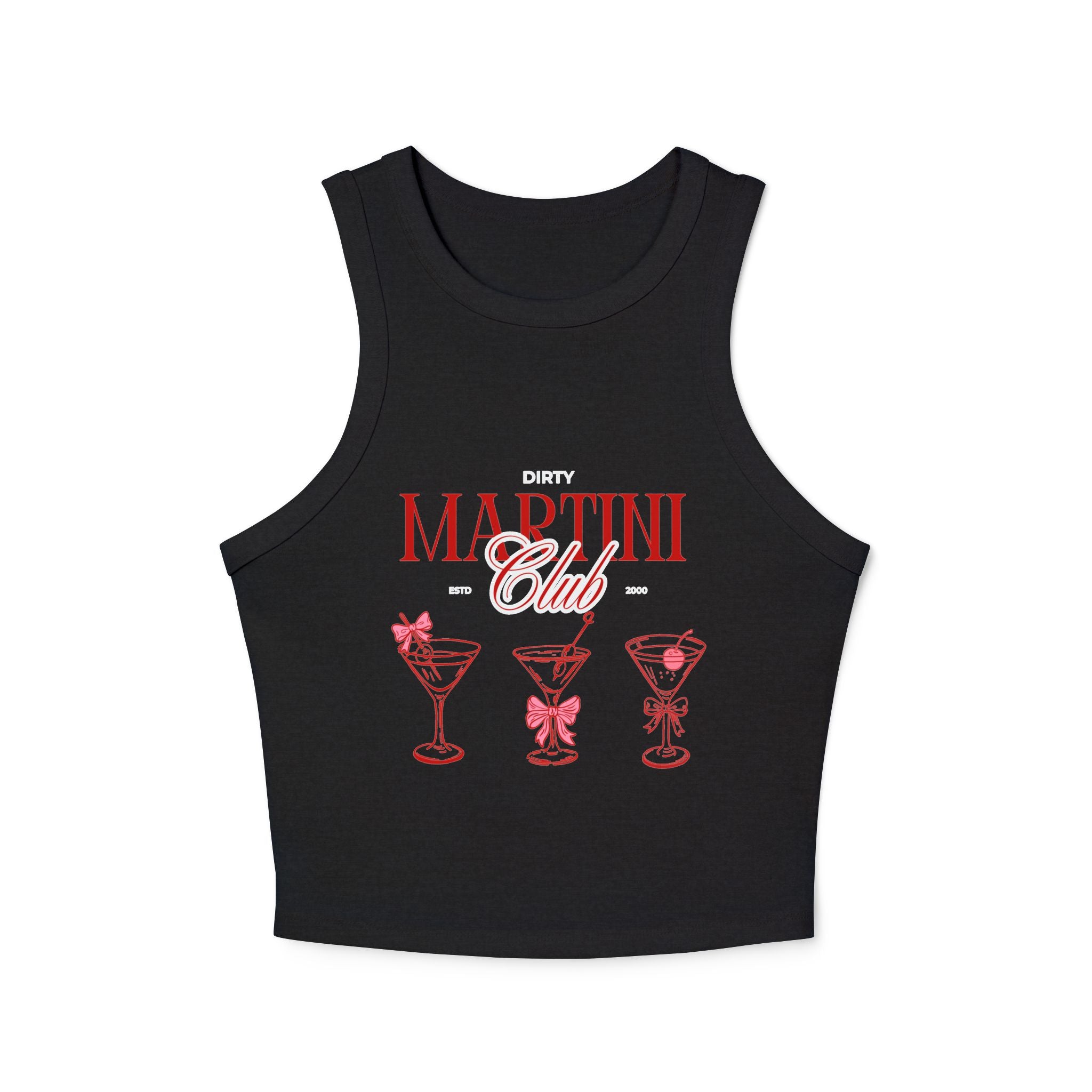 Martini Club Racer Tank Top — Retro Cocktail Graphic Crop
