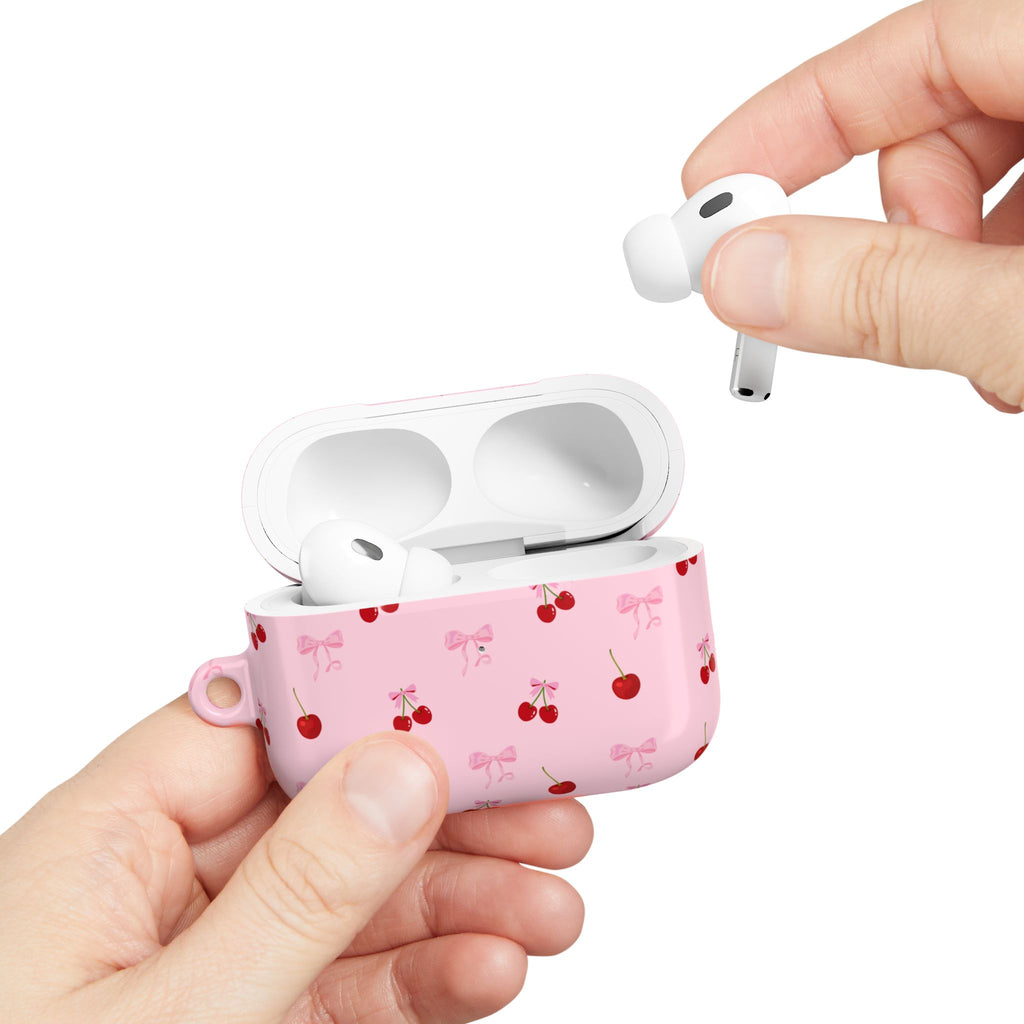 Cherry Bow AirPod Case — Cute Pink Cherry Pattern AirPods Pro Cover