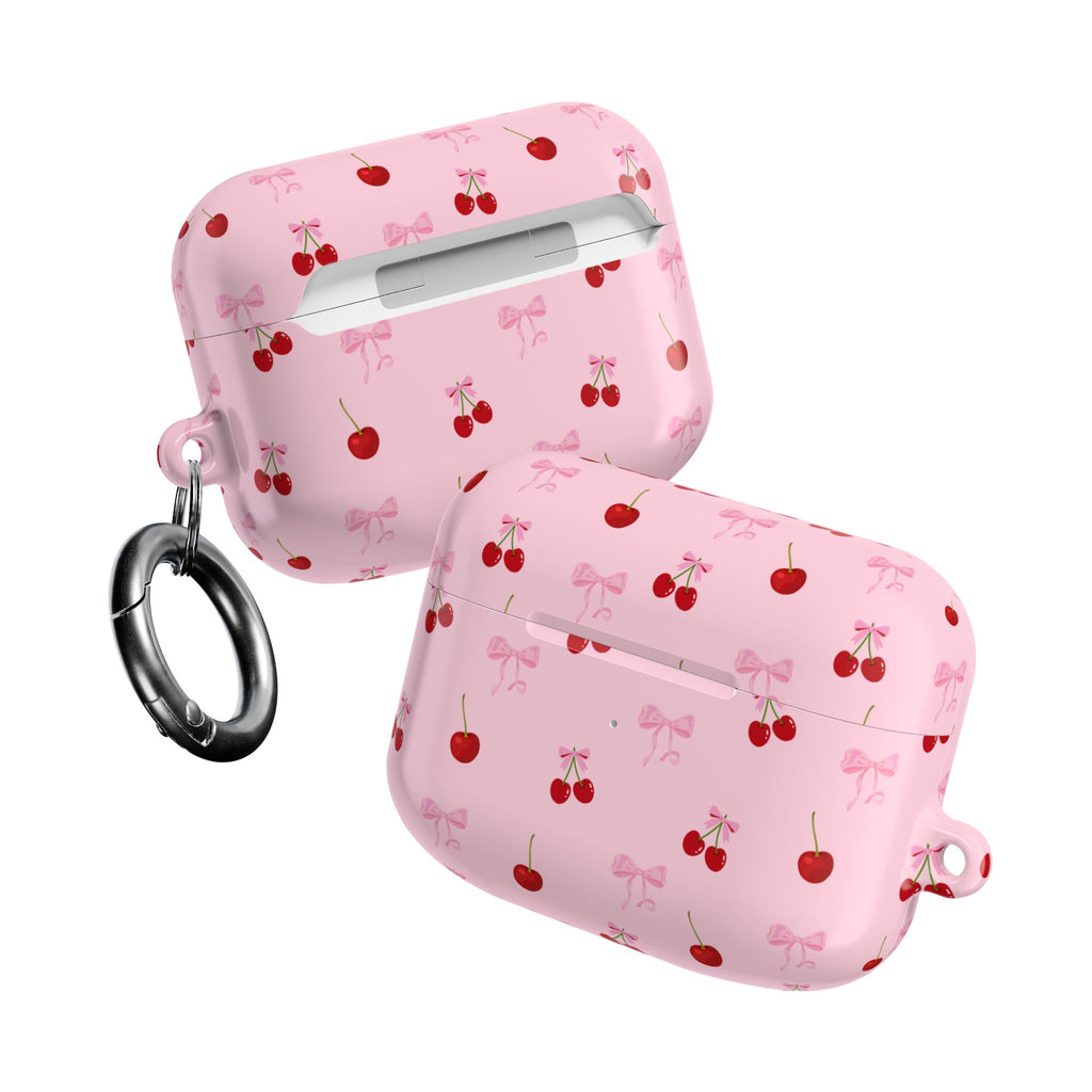 Cherry Bow AirPod Case — Cute Pink Cherry Pattern AirPods Pro Cover